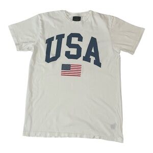 Original Retro Brand White Tee with Navy USA & Red Flag Graphic